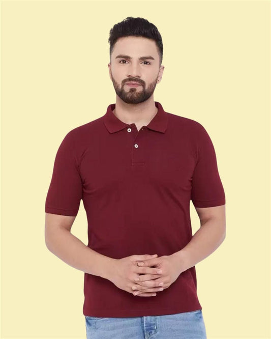 Cotton Blend Solid Half Sleeves Mens Polo T-Shirt